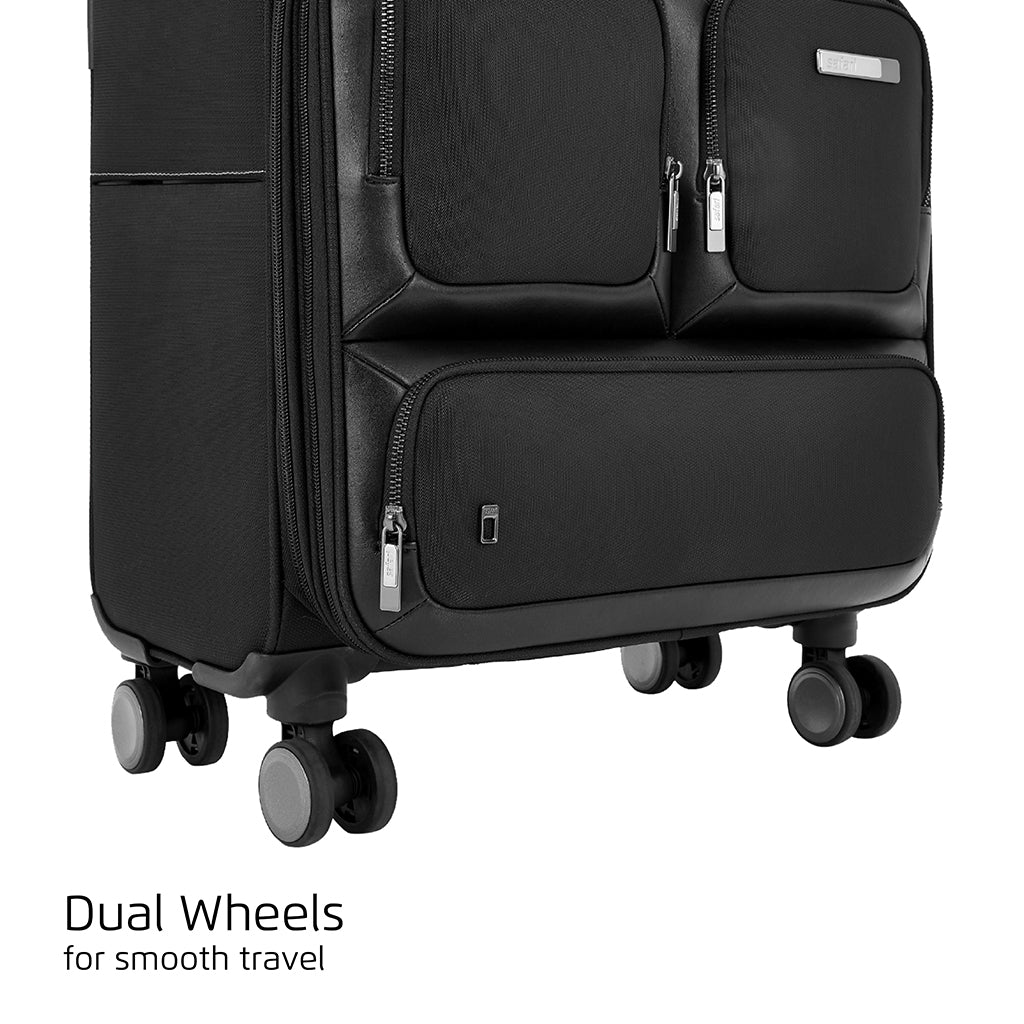 Safari Phoenix Black Overnighter Laptop Trolley Bag with TSA Lock and Detailed Interior.