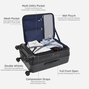 Safari Select Recoil Black Large Front opening Trolley Bag with Expander, TSA Lock, Dual wheels and Anti-Theft Zipper