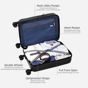 Safari Select Recoil Black Cabin Trolley Bag with Laptop Compartment, TSA Lock, Dual wheels and Anti-Theft Zipper