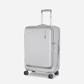 Safari Select Recoil Silver Medium Front opening Trolley Bag with Expander,, TSA Lock, Dual wheels and Anti-Theft Zipper