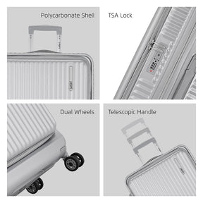 Safari Select Recoil Silver Medium Front opening Trolley Bag with Expander,, TSA Lock, Dual wheels and Anti-Theft Zipper