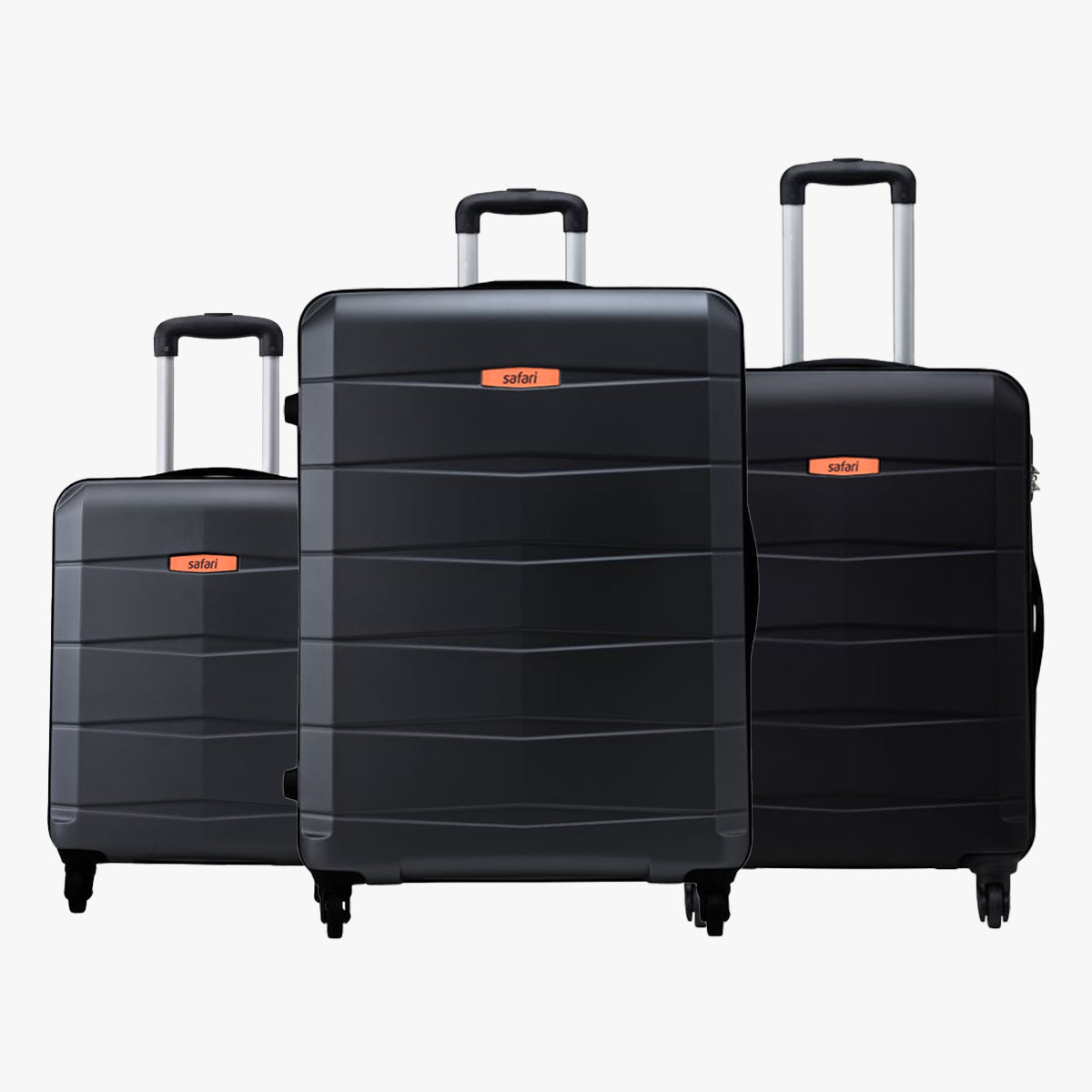 Safari Regloss Antiscratch Set of 3 Black Trolley Bags with 360° Wheels