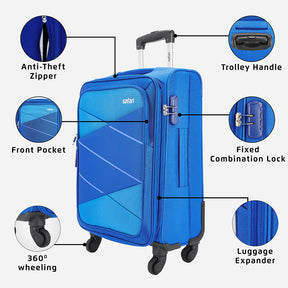 Avenue Anti Theft Soft luggage with Expander, Securi Zipper and Quick Access Pocket - Blue