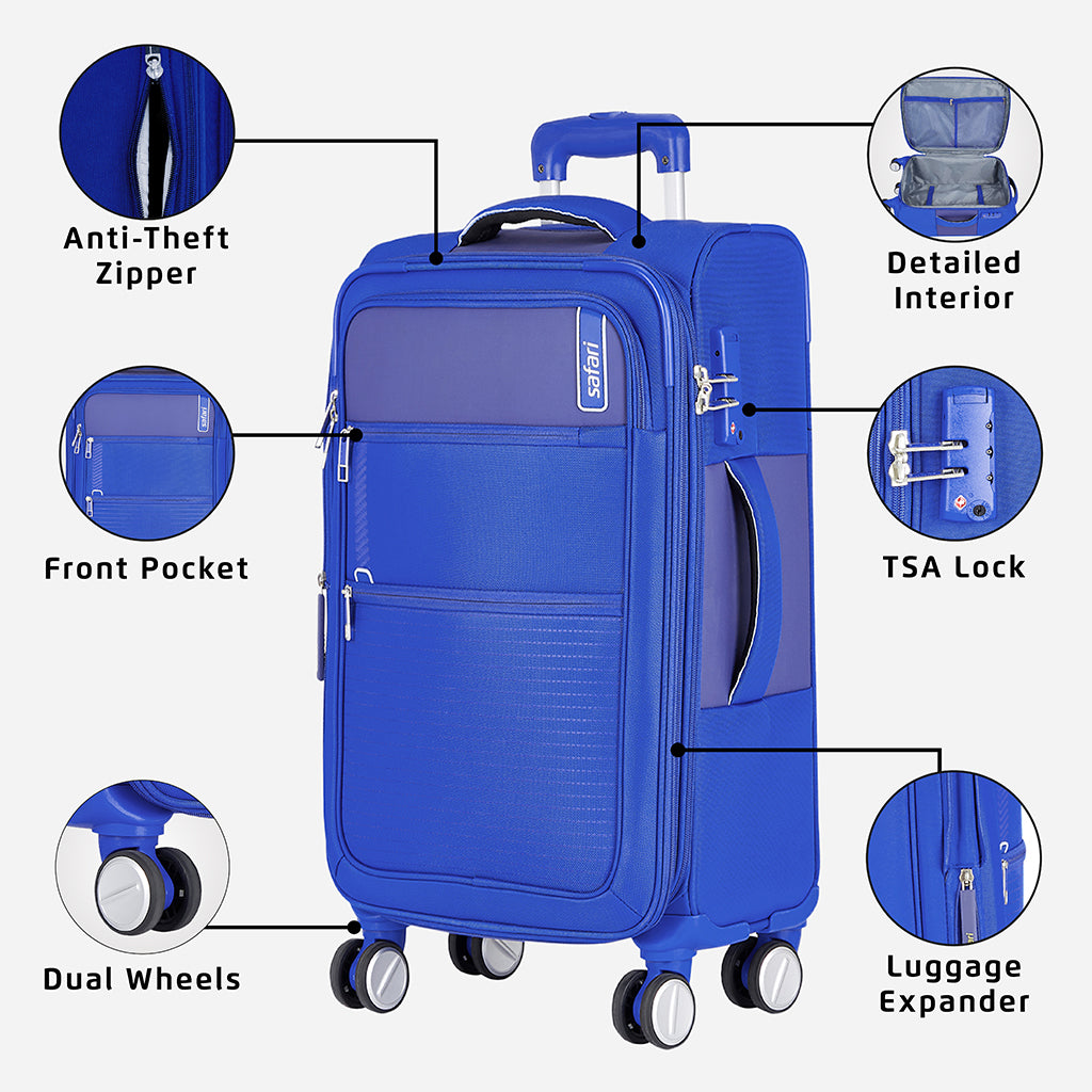 Safari Jetsetter Blue Trolley Bag with Dual Wheels & TSA Lock