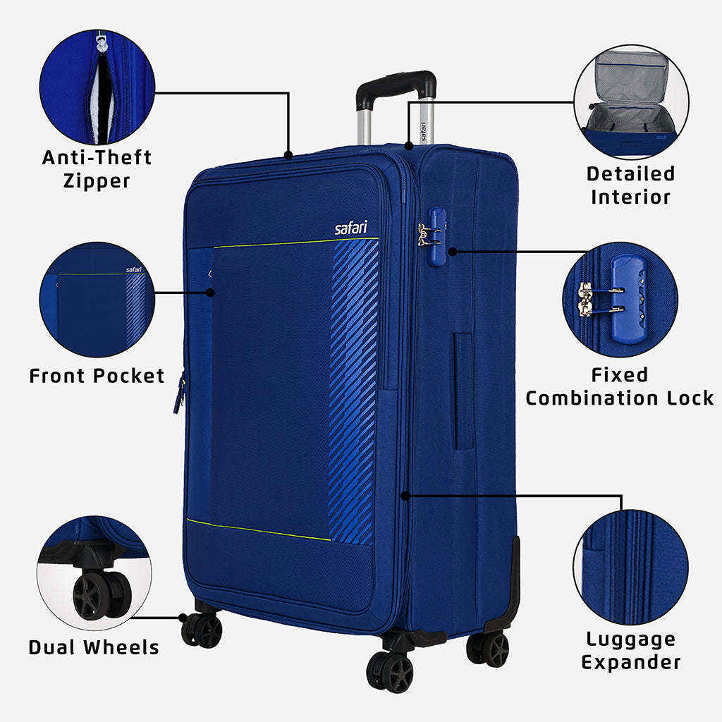 Safari Penta Blue Trolley Bag with Dual Wheels & Anti Theft Zipper