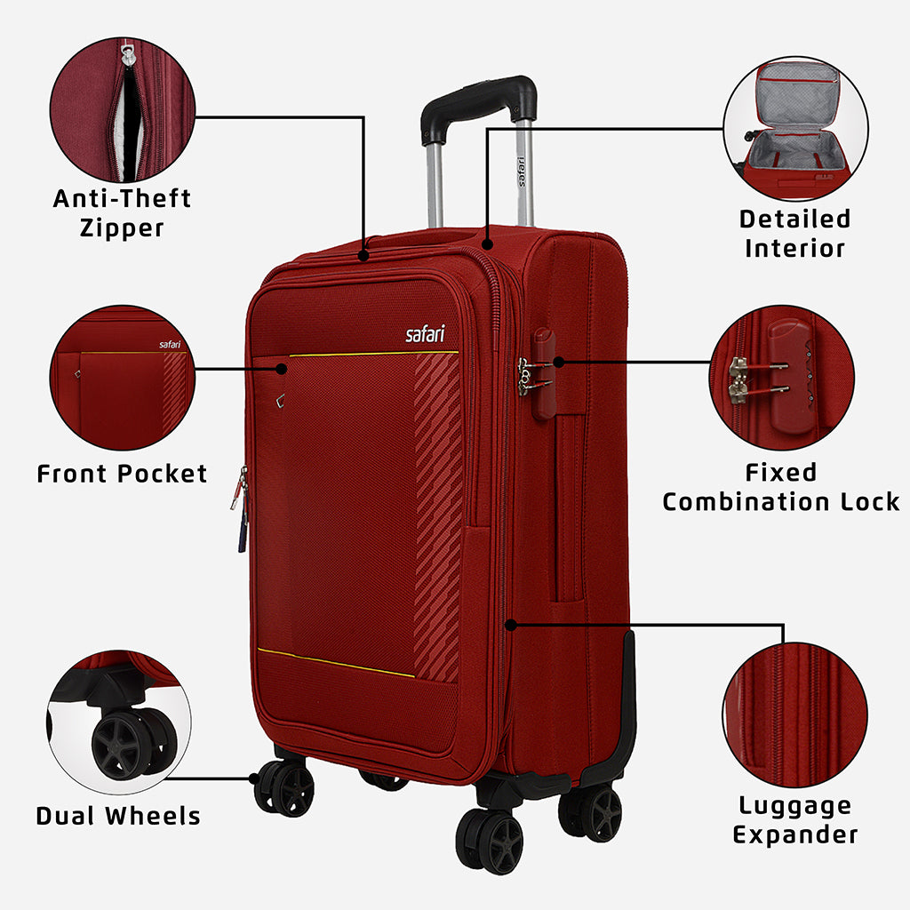 Safari Penta Red Trolley Bag with Dual Wheels