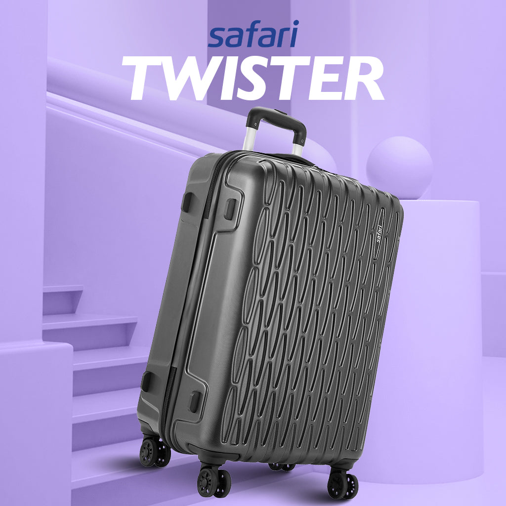 Safari Twister Set of 3 Gun Metal Trolley Bags with Dual Wheels & Anti Theft Zipper