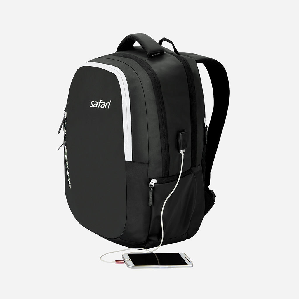 Whiz Laptop Backpack  with USB Port, Dust Resistant Fabric and Organized Interiors - Black