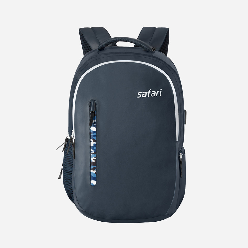 Safari Whiz 30L Blue Laptop Backpack with USB Port, Dust Resistant Fabric and Organized Interiors