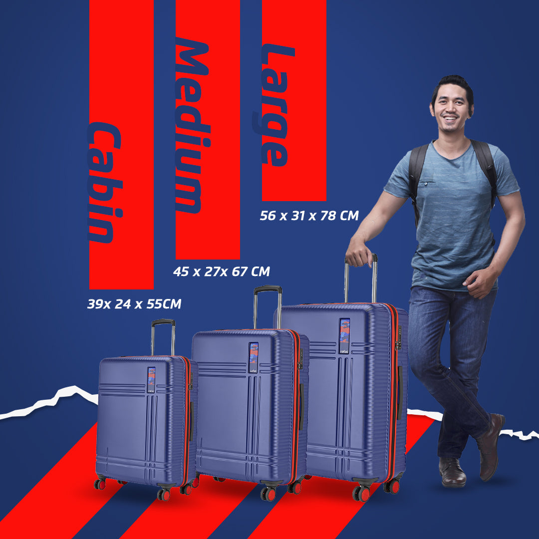 Zany Hard Luggage with TSA lock and Dual Wheels Combo (Small and Medium) - Blue
