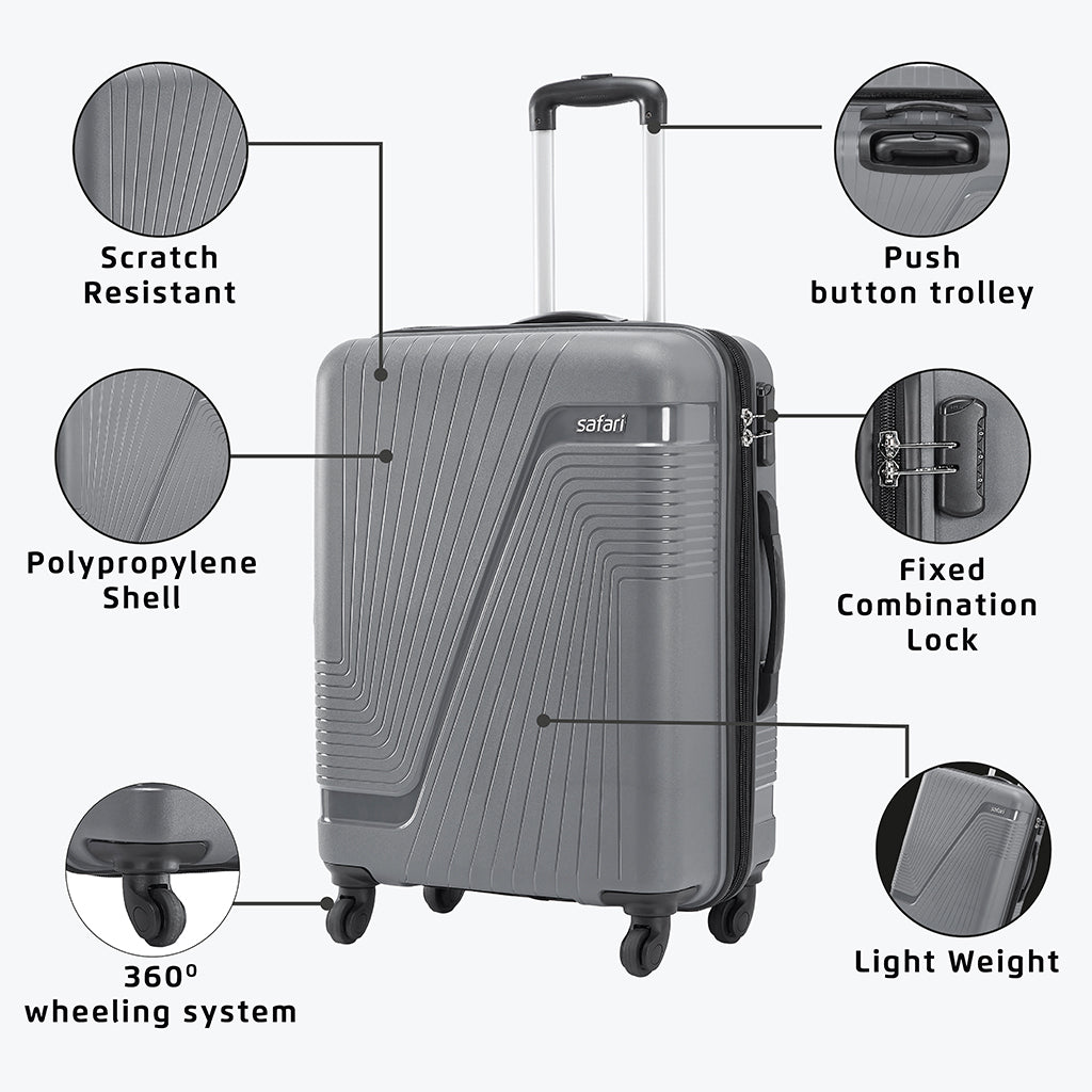 Safari Zion Set of 3 Dark Grey Trolley Bags with 360° Wheels