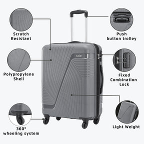 Zion Lightweight PP Hard Luggage Combo Set (Small, Medium and Large) - Dark Grey