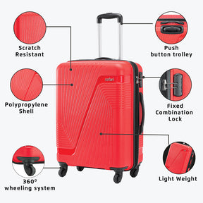 Safari Zion Lightweight PP Set of 3 Cherry Red Trolley Bags with 360° Wheels