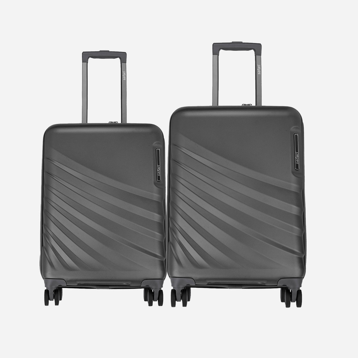 Safari Polaris Pro Castle Black Trolley Bag Combo of Small and medium with TSA Lock, Dual wheels, Side Hooks and Wet Pouch