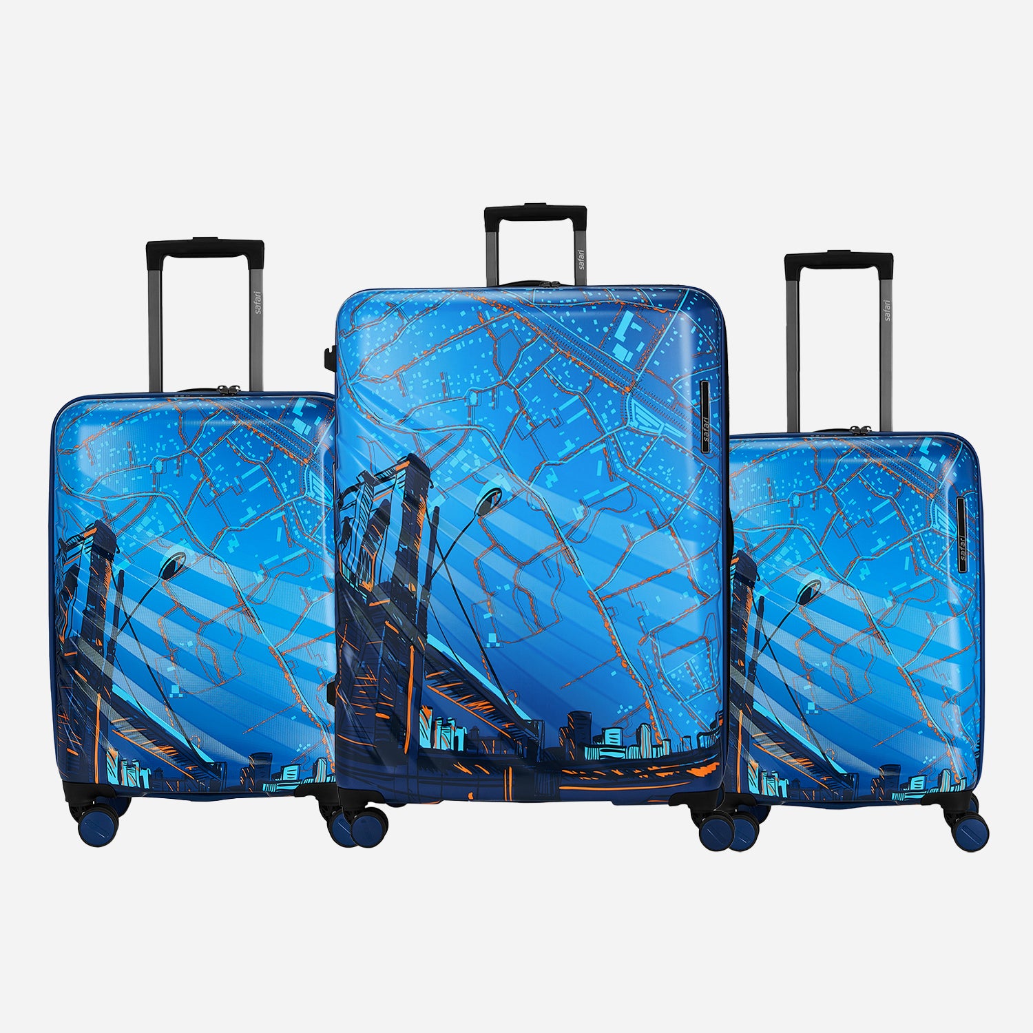 Safari Brooklyn Printed Blue Trolley Bag Small and Medium Combo Set with TSA Lock, Dual wheels, Side Hooks and Wet Pouch (Copy)