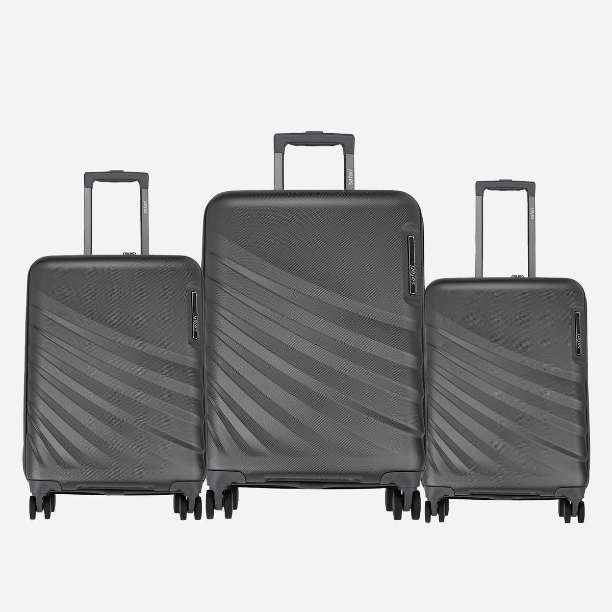 Safari Polaris Pro Castle Black Trolley Bag Combo of Small medium and large with TSA Lock, Dual wheels, Side Hooks and Wet Pouch