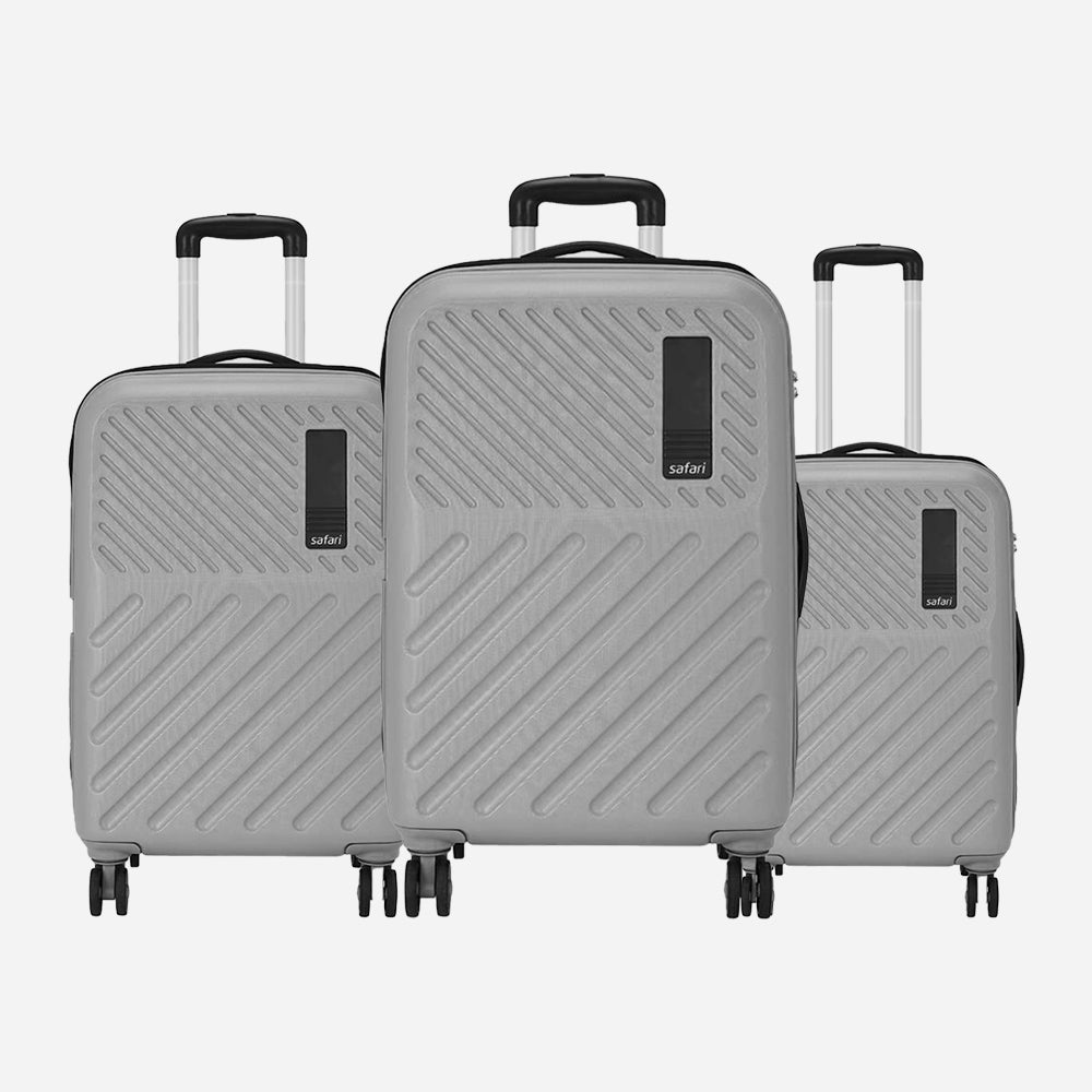 Safari Zodiac Set of 3 Silver Trolley Bags with Dual Wheels & Anti Theft Zipper