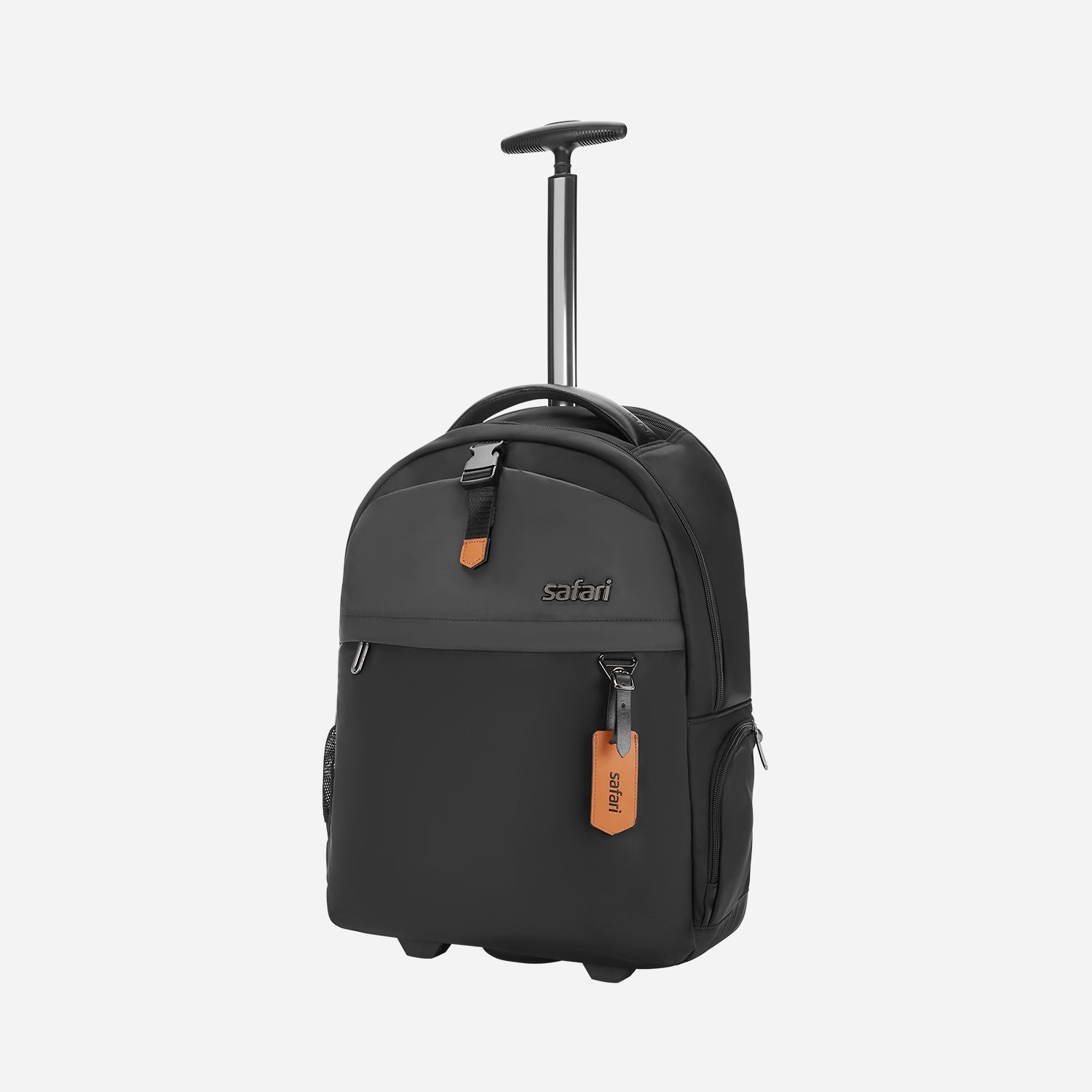 Trooper Travel Backpack with Trolley + Wheel, Detailed Interior, Name Tag and Premium Nylon Fabric - Black