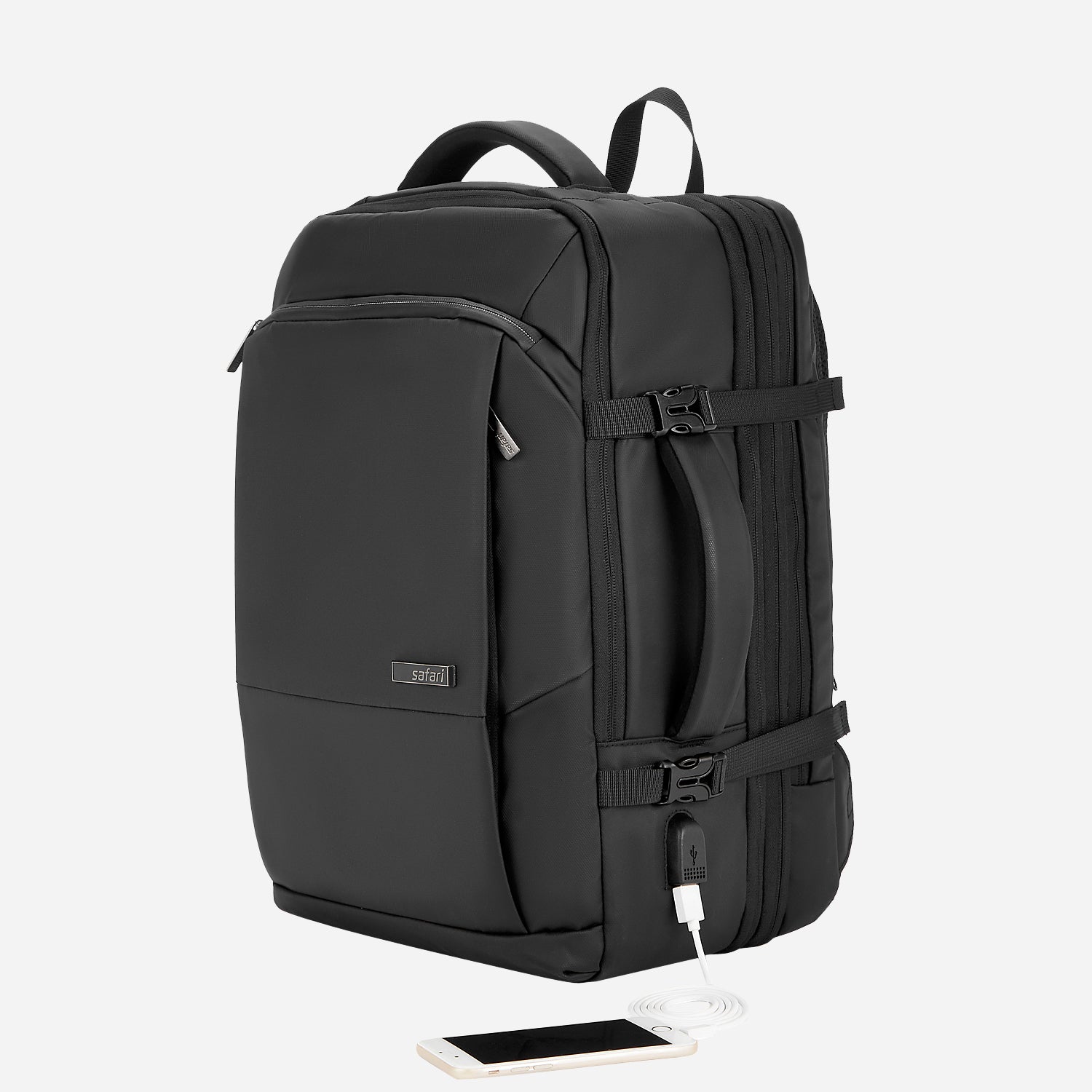 Safari Zeus 33L Black Formal Backpack Suitcase with Two Way Handle, Luggage Style Packing and Compression Straps