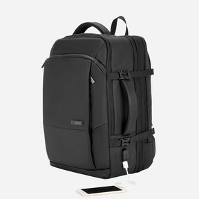 Zeus Overnighter Travel + Work Backpack with Expander, Luggage Style Opening, USB Port and Premium Interior- Black