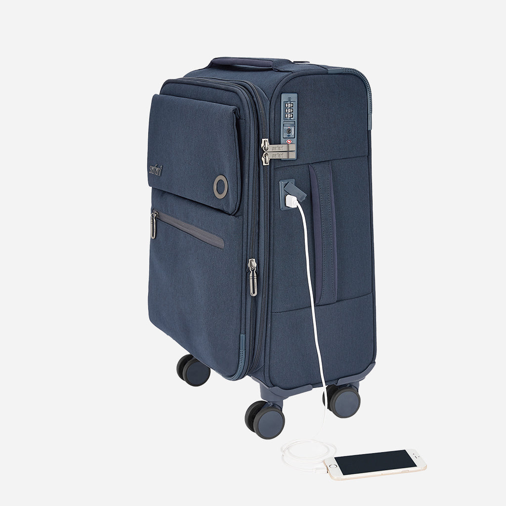 Bristol Soft Luggage with TSA lock, Dual wheels and USB charging Port - Blue