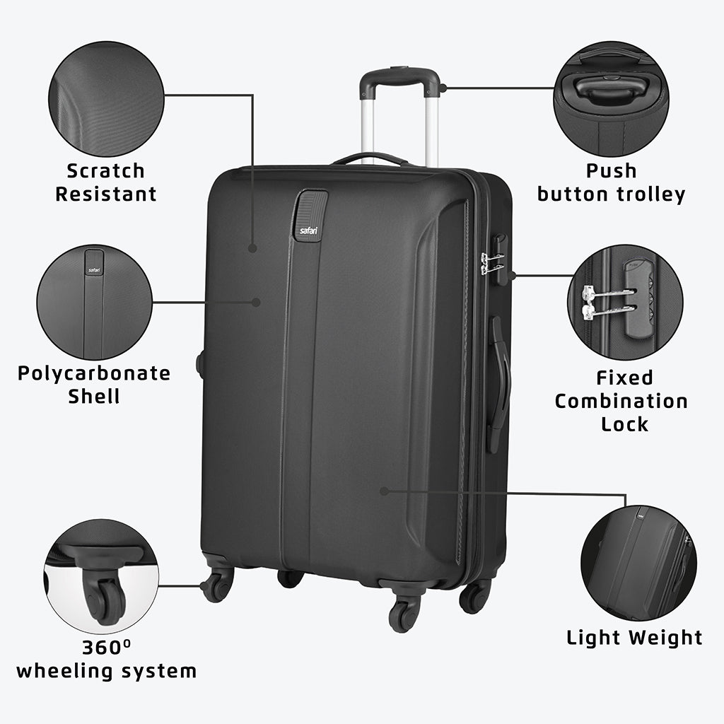 Safari Thorium Sharp Set of 3 Black Trolley Bags with 360° Wheels & USB charging Port