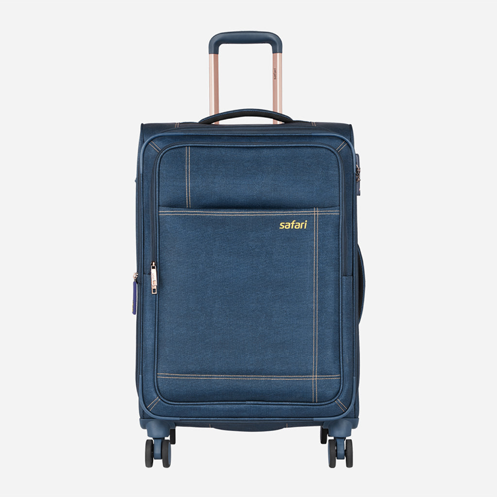 Safari Denim Plus Navy Blue Trolley Bag with Dual Wheels