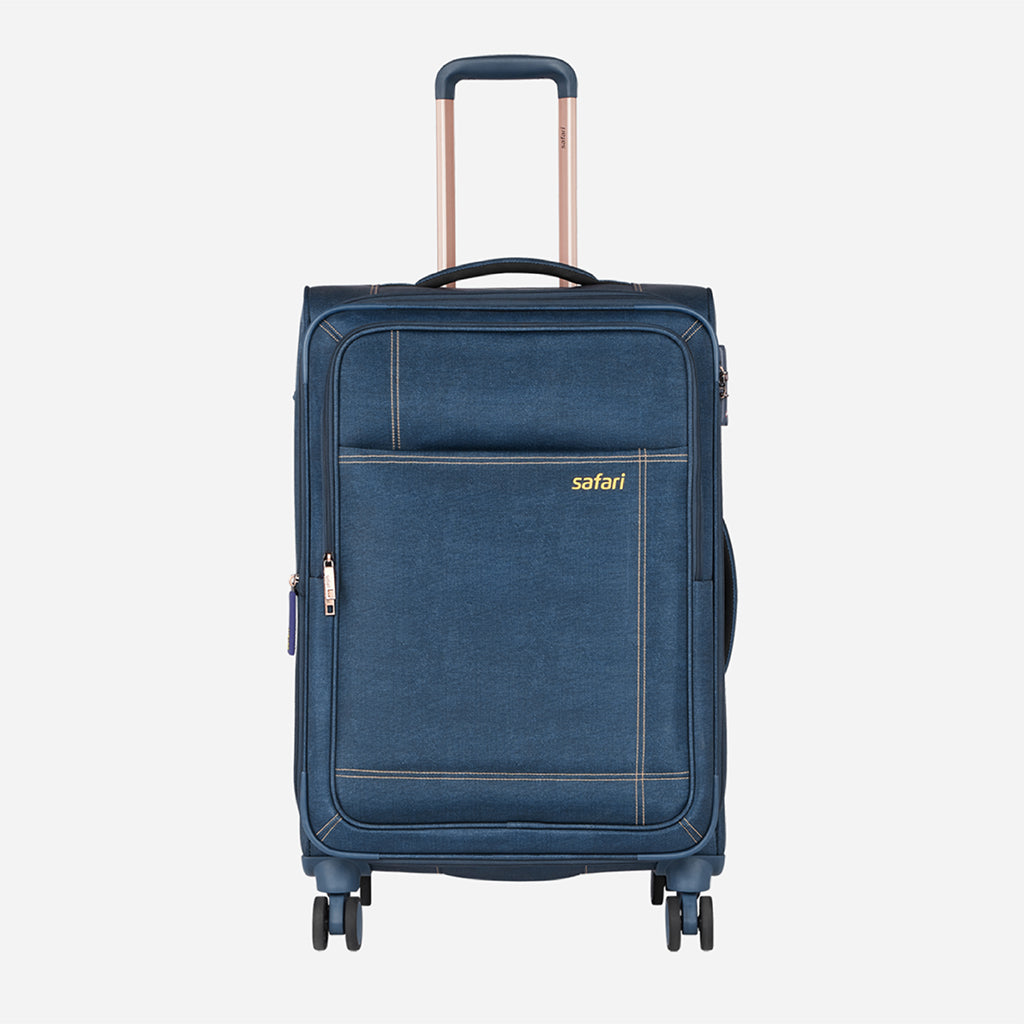 Safari Denim Plus Navy Blue Trolley Bag with Dual Wheels