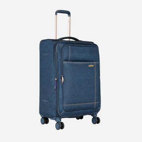 Denim Plus Anti Theft Soft luggage and TSA lock, Dual wheels , Securi Zipper and Detailed Interiors with Wet Pouch- Navy Blue