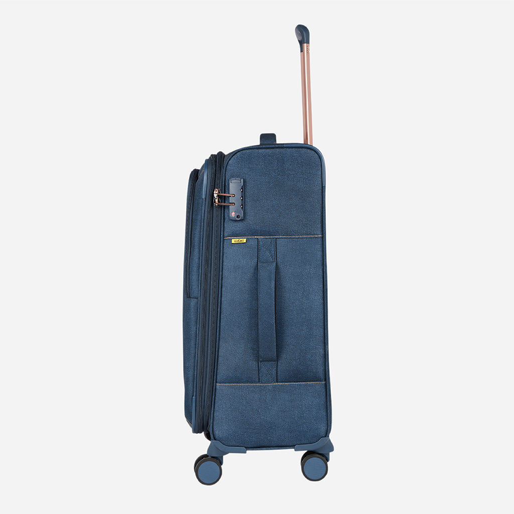 Safari Denim Plus Navy Blue Trolley Bag with Dual Wheels