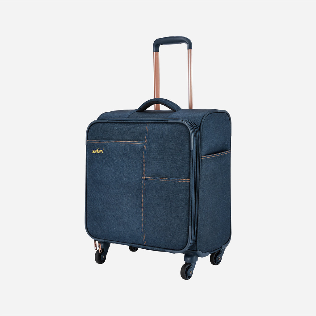 Denim Overnighter Laptop Trolley with Fixed Lock and Detailed Interior  - Navy Blue