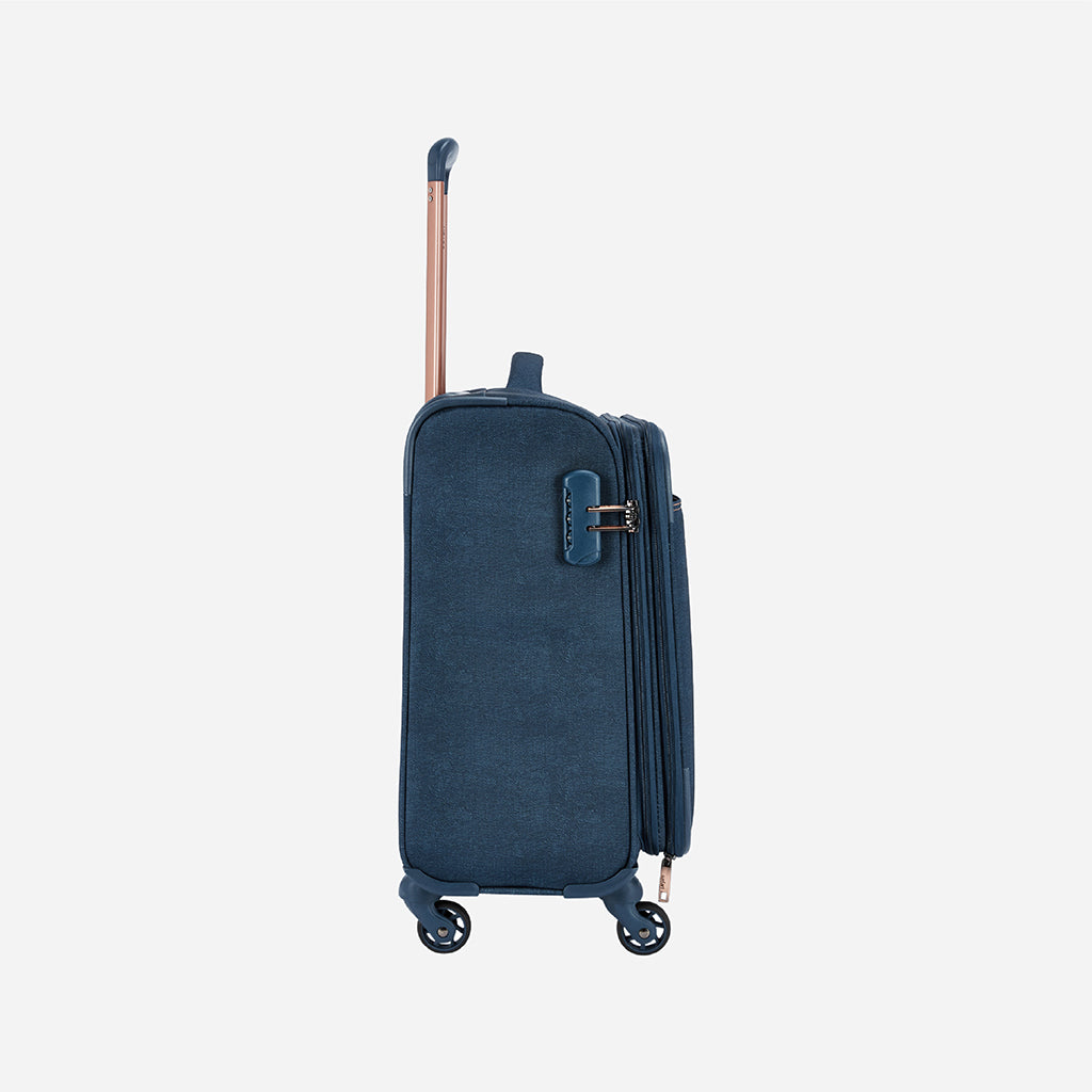 Safari Denim Navy Blue Overnighter Laptop Trolley Bag with Fixed