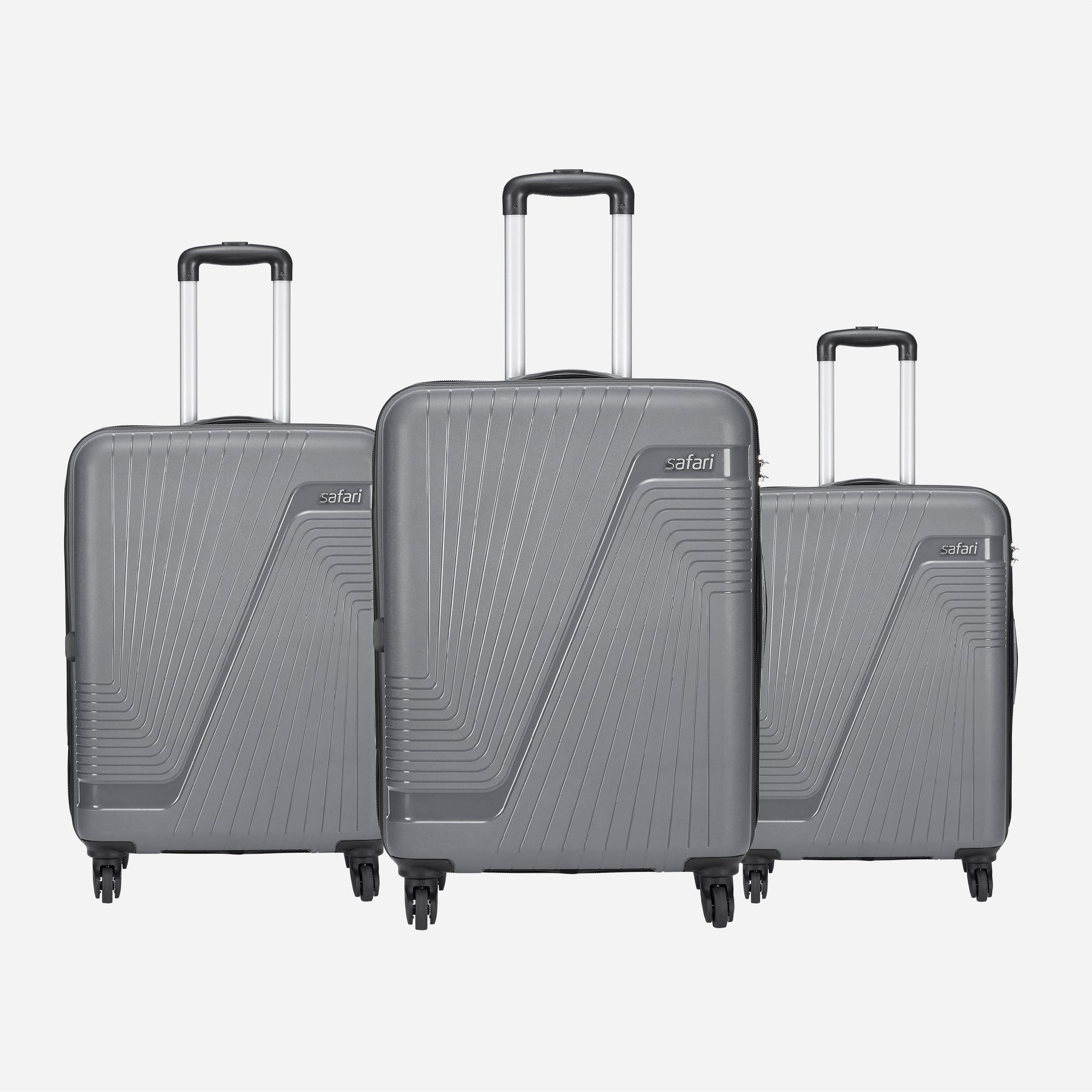 Safari Zion Set of 3 Dark Grey Trolley Bags with 360° Wheels